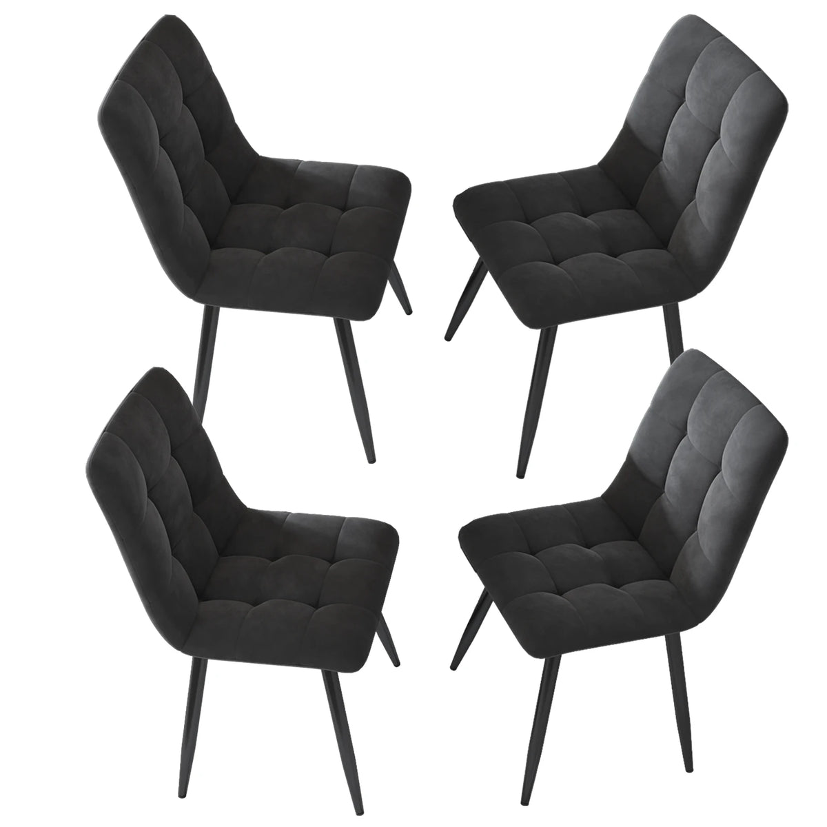 Moderne Samt Esszimmerstühle 4er Set Grau – Ergonomische Küchenstühle Polsterstuhl Metall