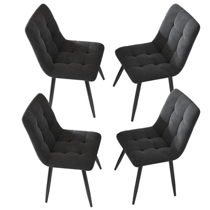 Moderne Samt Esszimmerstühle 4er Set Grau – Ergonomische Küchenstühle Polsterstuhl Metall