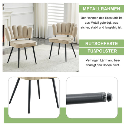 Esszimmerstuhl 2er Set Beige – Modernes Polsterstuhl Set aus Samt in Blutenform mit Metallbeinen bis 120kg