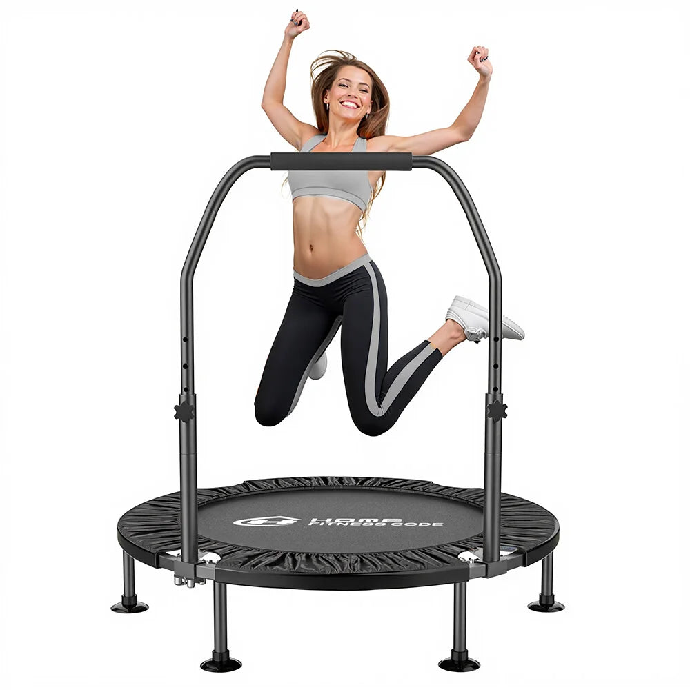 Klappbares Fitness Trampolin 102cm – Mini Rebounder mit Verstellbarem Griff bis 150kg