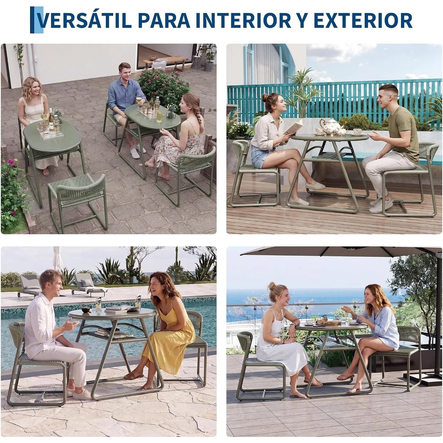 Bistro Set 3-teilig Wetterfest Metall – Modernes Gartenmöbel Set mit 2 Stühlen & Tisch