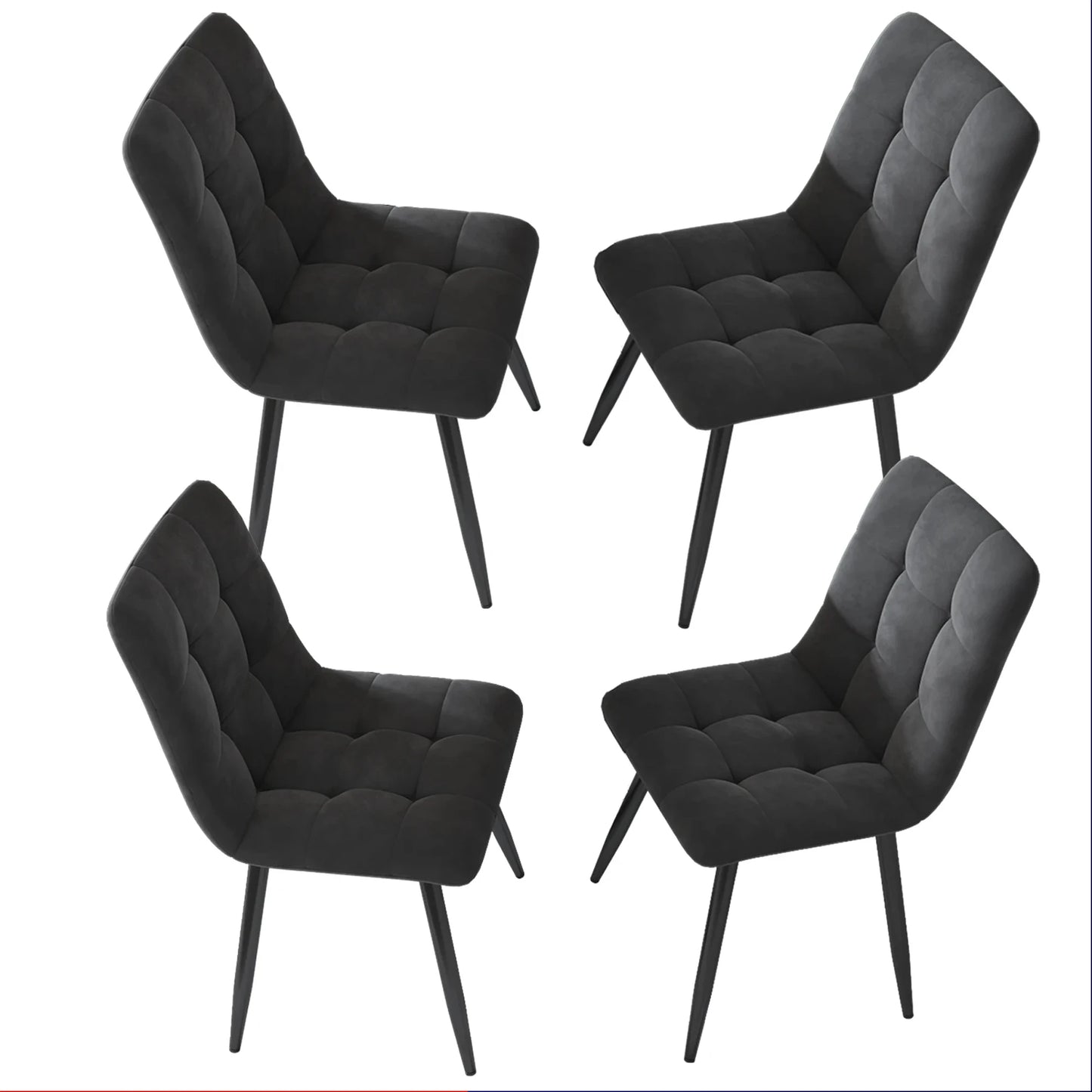 Moderne Samt Esszimmerstühle 4er Set Grau – Ergonomische Küchenstühle Polsterstuhl Metall