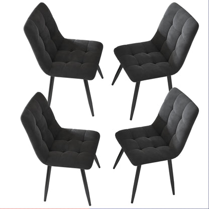 Moderne Samt Esszimmerstühle 4er Set Grau – Ergonomische Küchenstühle Polsterstuhl Metall
