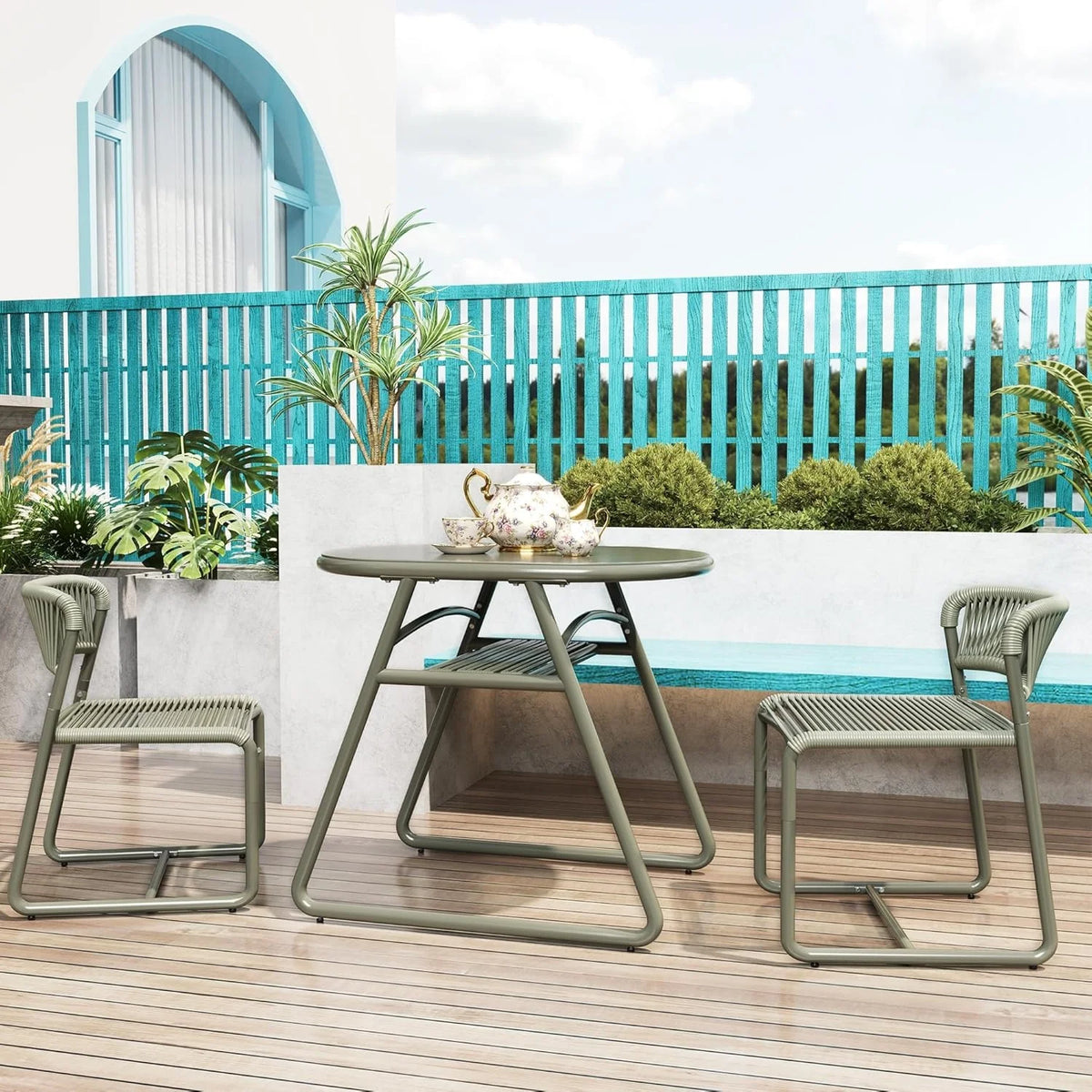 Bistro Set 3-teilig Wetterfest Metall – Modernes Gartenmöbel Set mit 2 Stühlen & Tisch