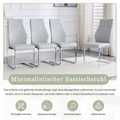 Esszimmerstuhl 2er Set Grau – Modernes Polsterstuhl Set aus Kunstleder mit Rautensteppung & Silbergestell