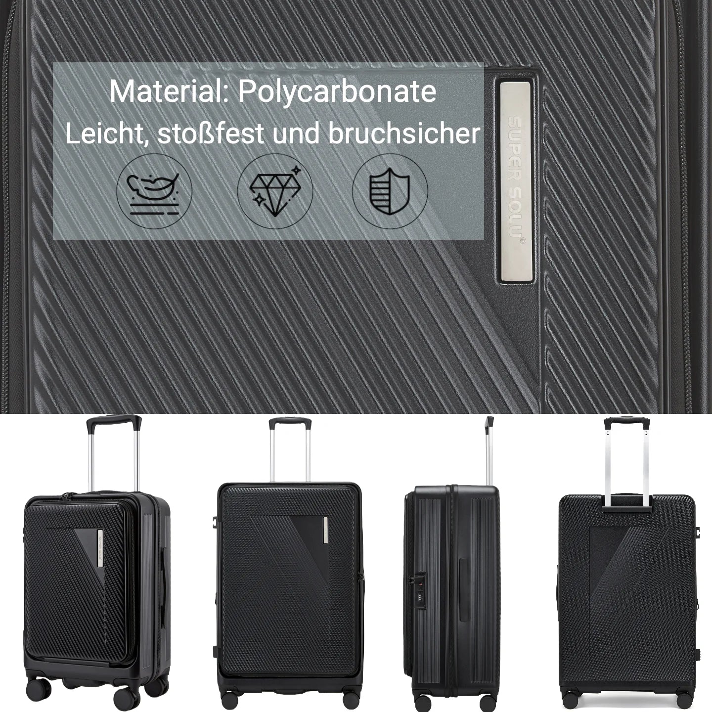 Hartschalen Koffer Top-Opening 28 Zoll PC – Grosser Koffer Dehnbar mit 360 Rollen & Frontöffnung