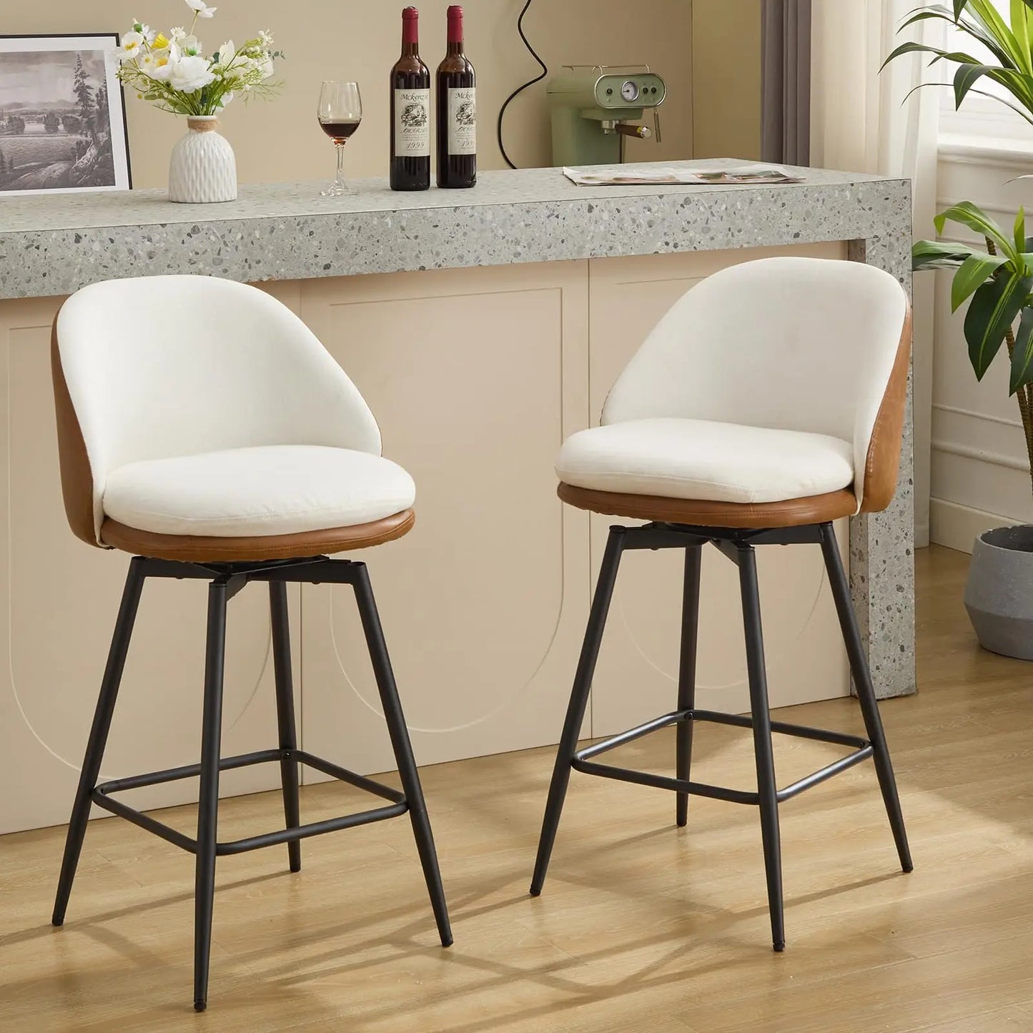 Drehbarer Barhocker 66cm Retro Kunstleder – Moderner Tresenstuhl Schwarz mit Rückenlehne