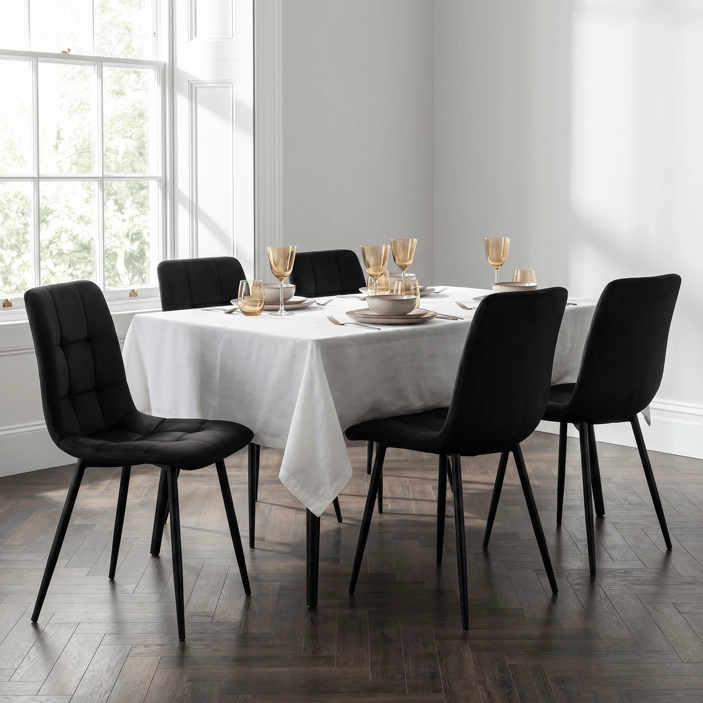 Moderne Esszimmerstühle 4er Set Samt – Ergonomische Küchenstühle Polsterstuhl Metall