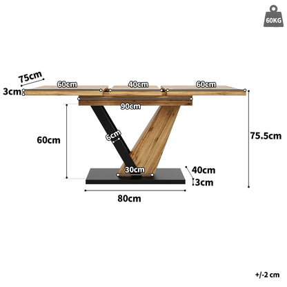 Ausziehbarer Esstisch Holzoptik 120-160cm – Moderner Küchentisch aus MDF & Metall für 6 Personen