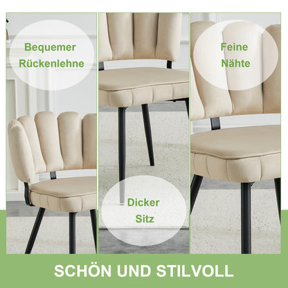 Esszimmerstuhl 2er Set Beige – Modernes Polsterstuhl Set aus Samt in Blutenform mit Metallbeinen bis 120kg