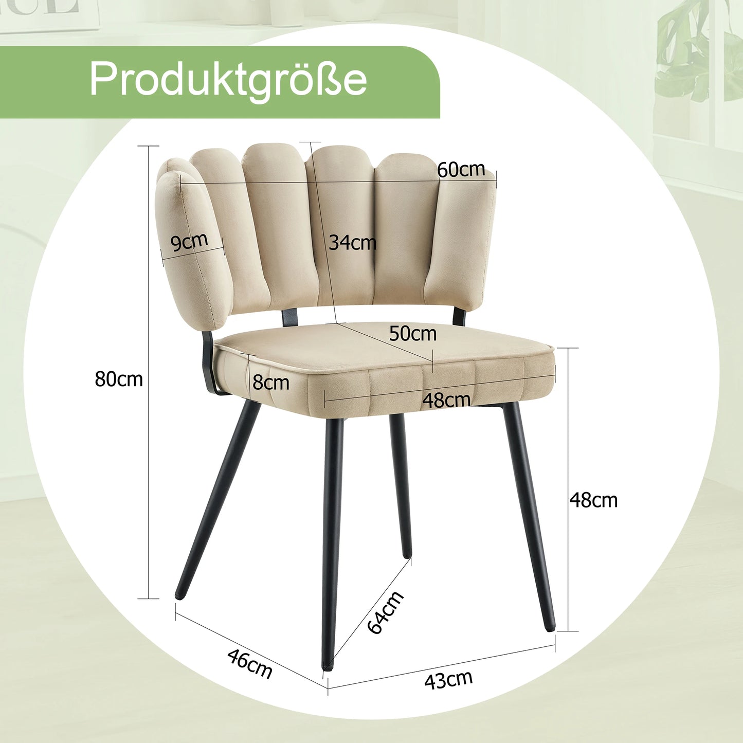 Esszimmerstuhl 2er Set Beige – Modernes Polsterstuhl Set aus Samt in Blutenform mit Metallbeinen bis 120kg