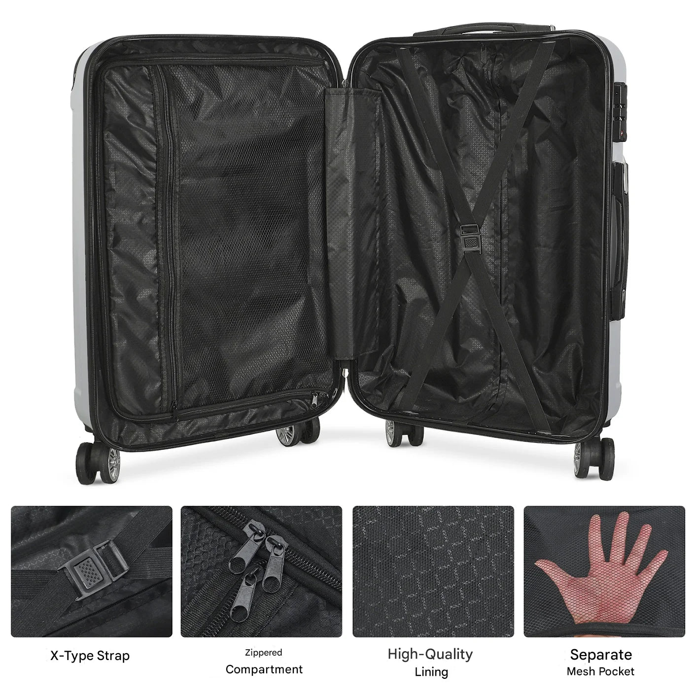Kofferset 3-teilig Hartschale Schwarz – Leichtes Koffer Set M L XL mit 360 Rollen & Zahlenschloss