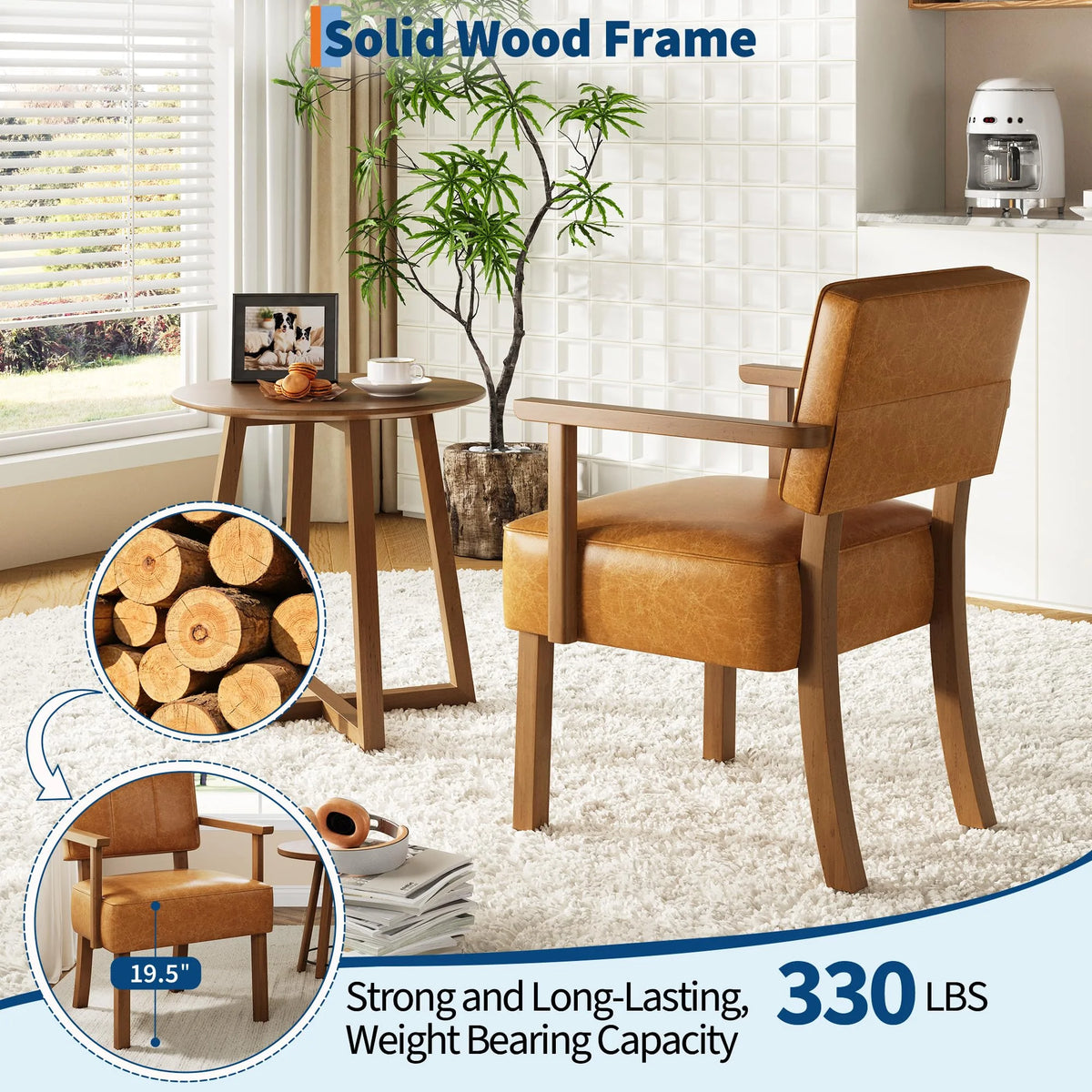 Loungesessel Beige – Moderner Cord Polstersessel mit Holzgestell & Armlehnen fuer Wohnzimmer & Schlafzimmer