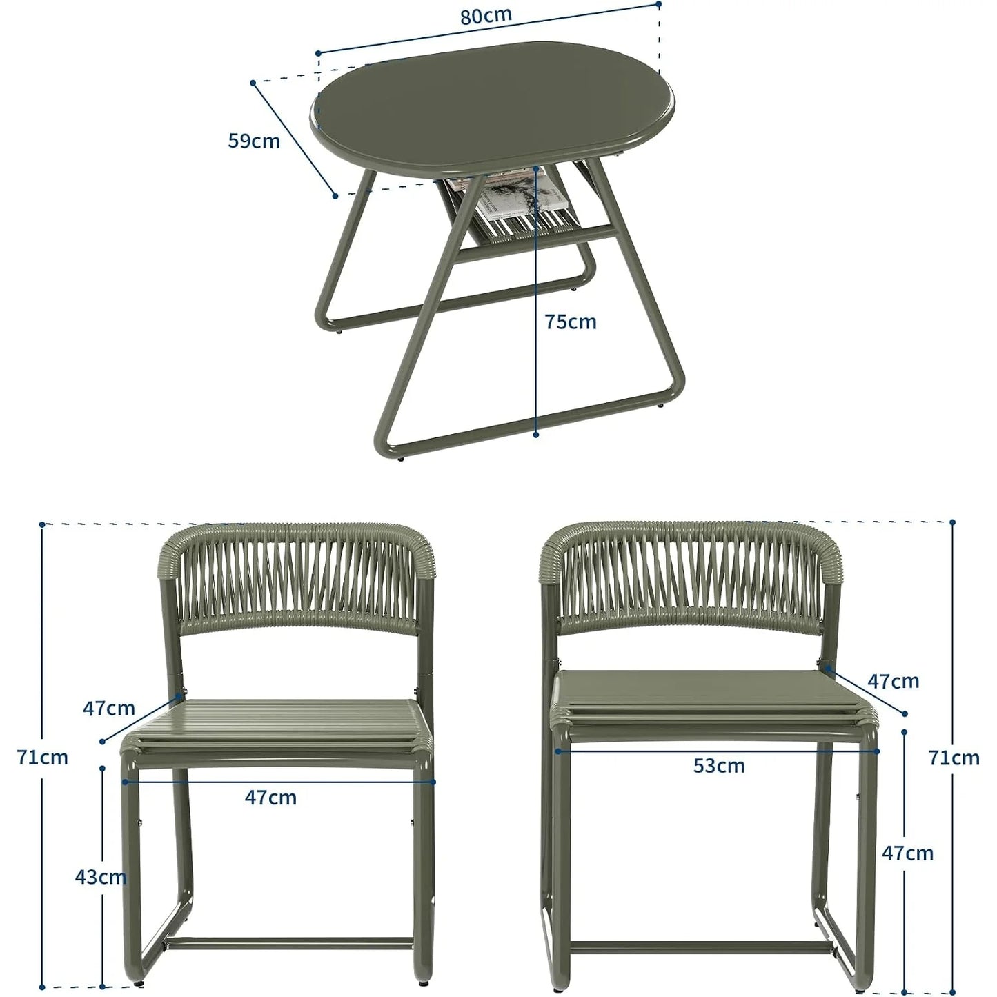 Bistro Set 3-teilig Wetterfest Metall – Modernes Gartenmöbel Set mit 2 Stühlen & Tisch
