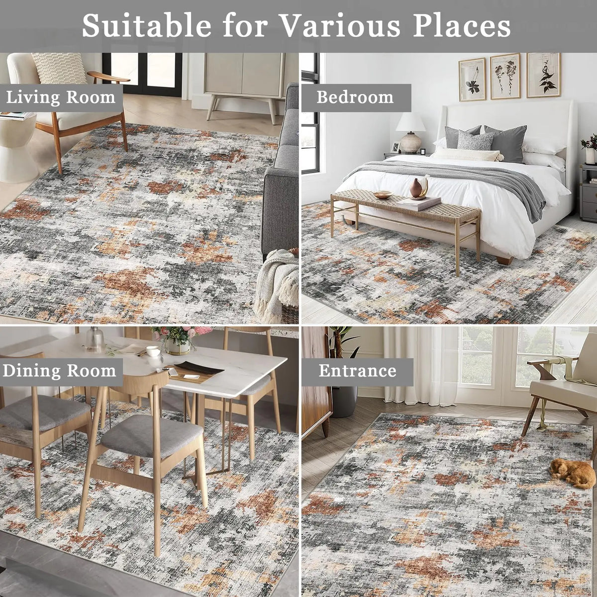Moderner Teppich 160x220cm Waschbar – Abstrakter Kurzflor Teppich für Wohnzimmer & Schlafzimmer