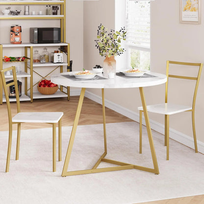Essgruppe 3-teilig mit Rundem Tisch & 2 Stuehlen – Kompakte Esszimmer Sitzgruppe aus Metall & MDF