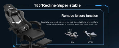 Gaming Stuhl Schwarz-Blau – Ergonomischer Gamer Stuhl mit Fussstütze, Lendenkissen & Metallgestell bis 150kg