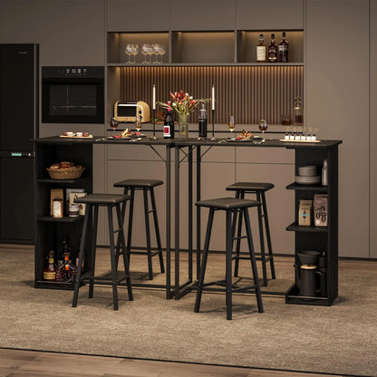 Bartisch Set 3-teilig mit Regal Vintage Braun – Kompakter Stehtisch mit 2 Barhockern
