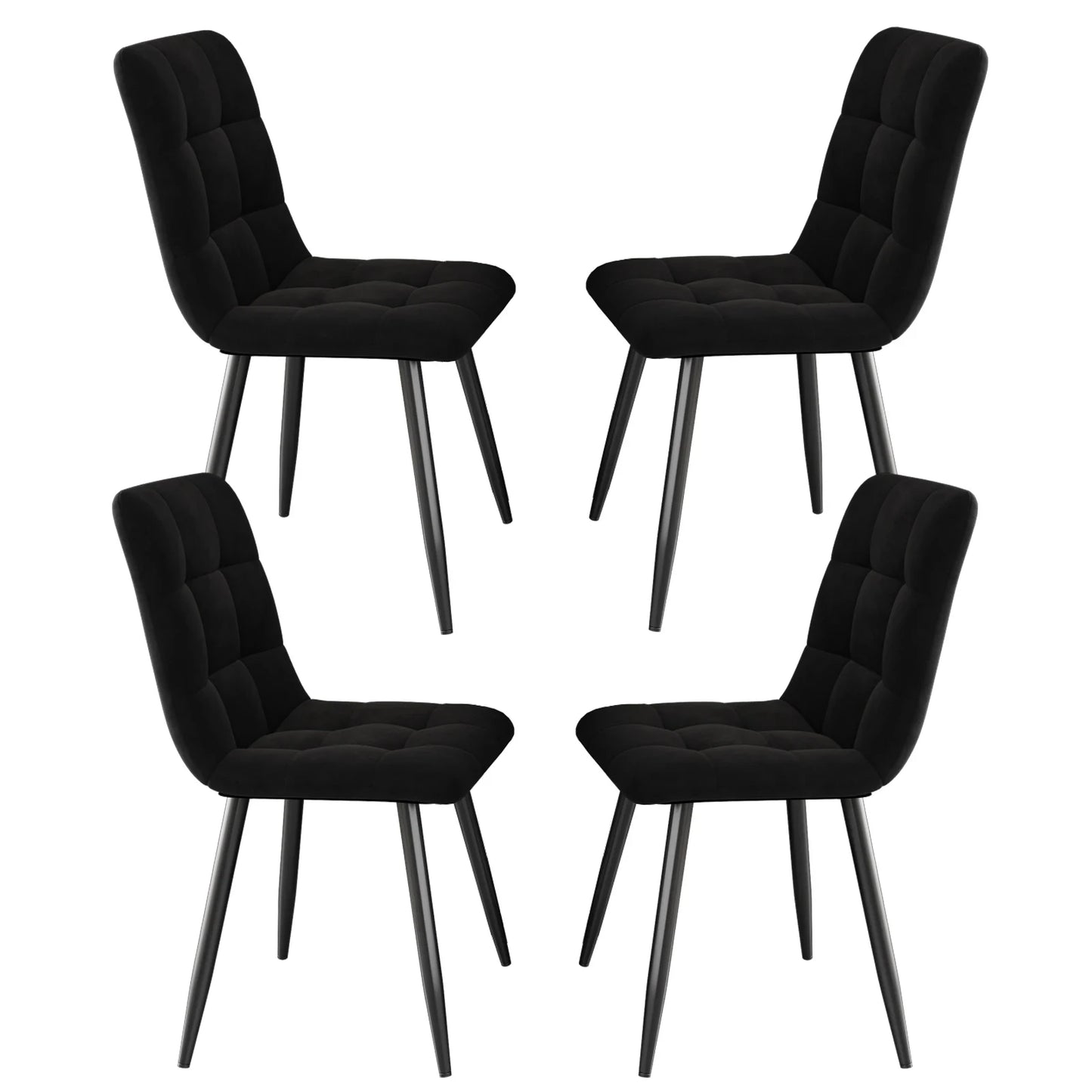 Moderne Samt Esszimmerstühle 4er Set Grau – Ergonomische Küchenstühle Polsterstuhl Metall