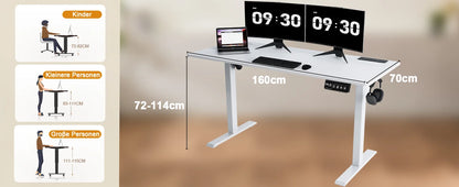 Elektrischer Höhenverstellbarer Stehschreibtisch 160 cm – Ergonomischer Schreibtisch mit USB & Memory-Funktion