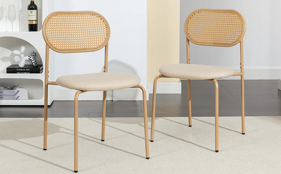 Rattan Esszimmerstühle 2er Set Holzoptik – Polsterstühle Wiener Geflecht für Küche & Wohnzimmer
