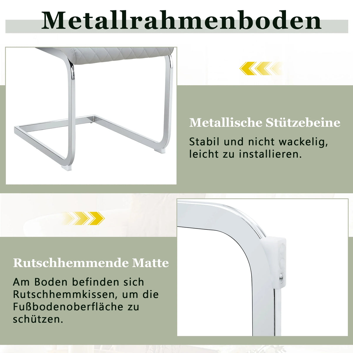 Esszimmerstuhl 2er Set Grau – Modernes Polsterstuhl Set aus Kunstleder mit Rautensteppung & Silbergestell