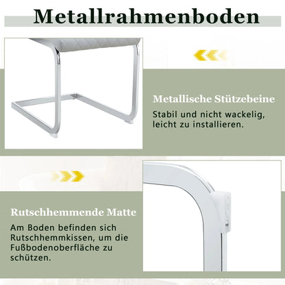Esszimmerstuhl 2er Set Grau – Modernes Polsterstuhl Set aus Kunstleder mit Rautensteppung & Silbergestell