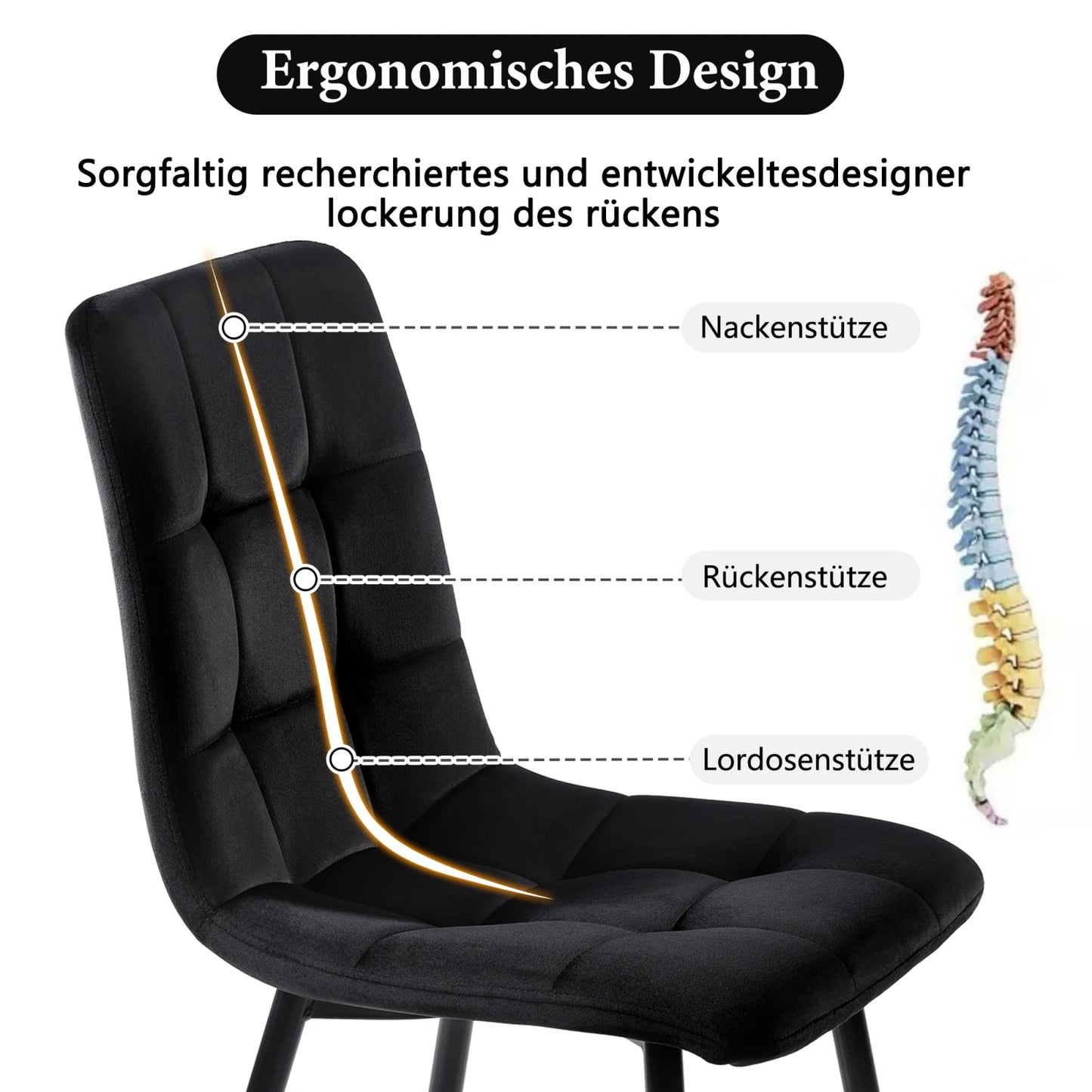 Moderne Esszimmerstühle 4er Set Samt – Ergonomische Küchenstühle Polsterstuhl Metall