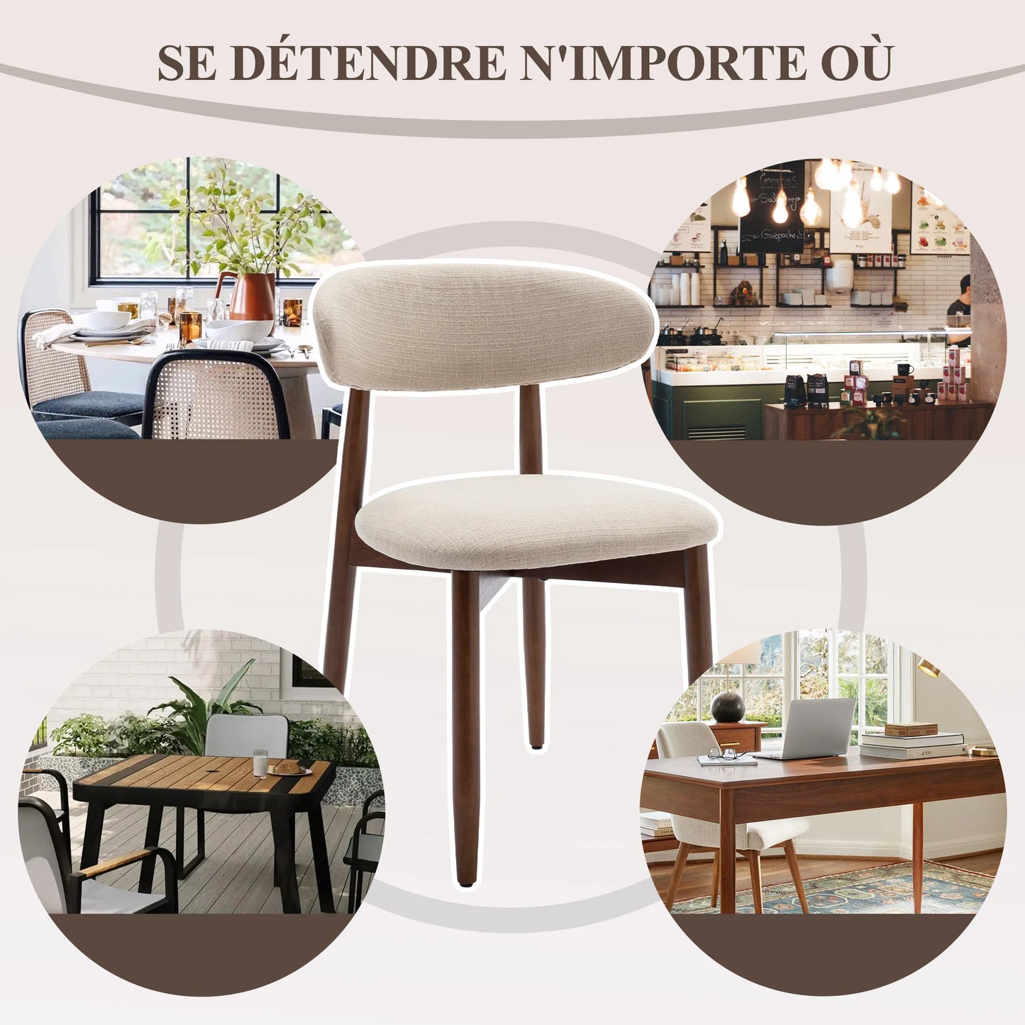 Polsterstühle 2er Set Holz Beige – Moderne Esszimmerstühle mit Stoffbezug & Ergo-Rückenlehne