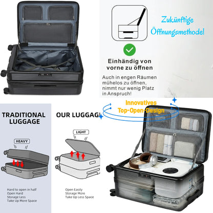 Hartschalen Koffer Top-Opening 28 Zoll PC – Grosser Koffer Dehnbar mit 360 Rollen & Frontöffnung