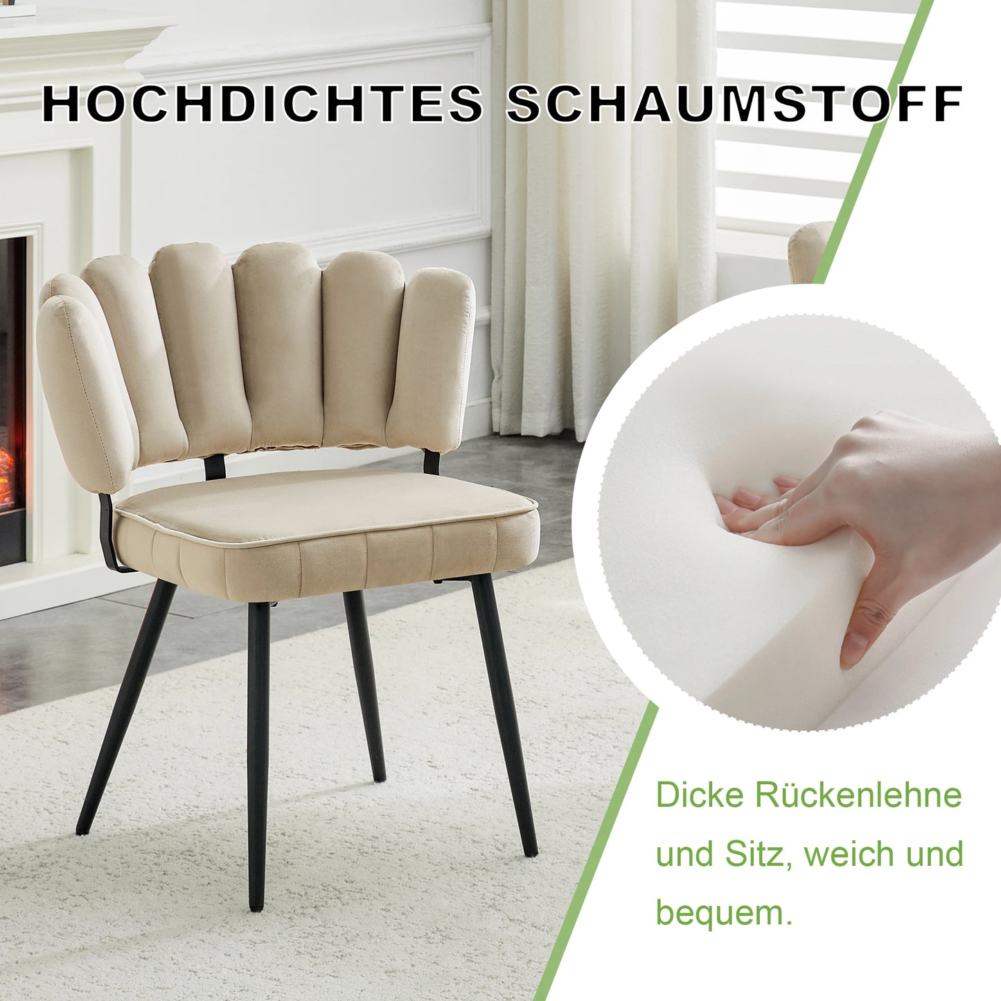 Esszimmerstuhl 2er Set Beige – Modernes Polsterstuhl Set aus Samt in Blutenform mit Metallbeinen bis 120kg