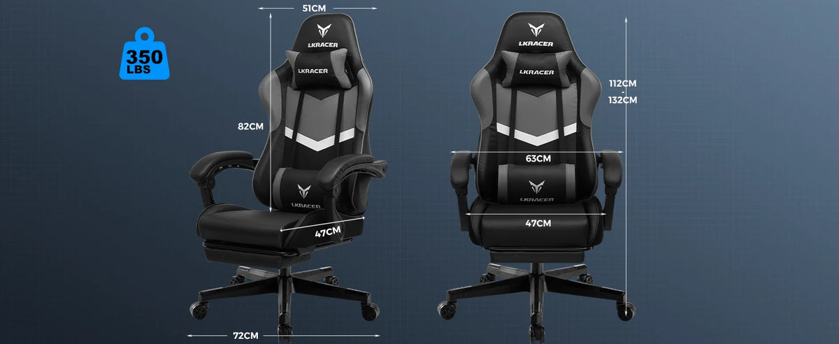 Gaming Stuhl Schwarz-Blau – Ergonomischer Gamer Stuhl mit Fussstütze, Lendenkissen & Metallgestell bis 150kg
