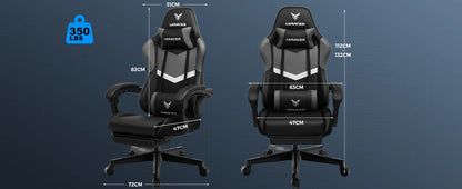 Gaming Stuhl Schwarz-Blau – Ergonomischer Gamer Stuhl mit Fussstütze, Lendenkissen & Metallgestell bis 150kg