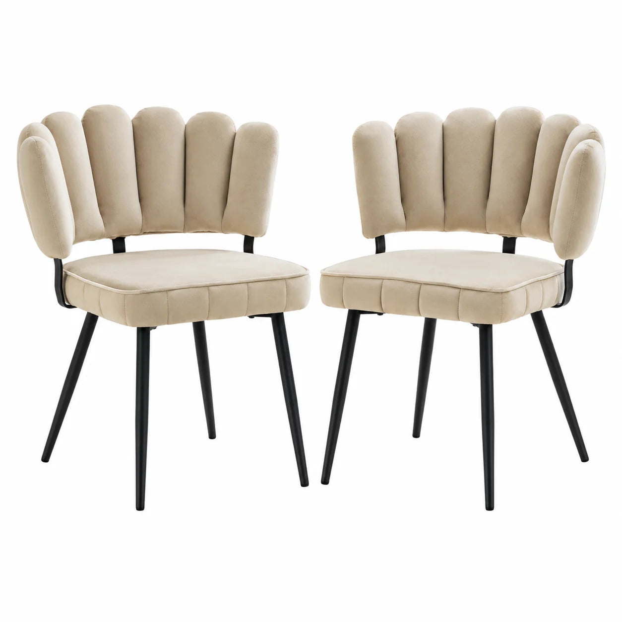 Esszimmerstuhl 2er Set Beige – Modernes Polsterstuhl Set aus Samt in Blutenform mit Metallbeinen bis 120kg