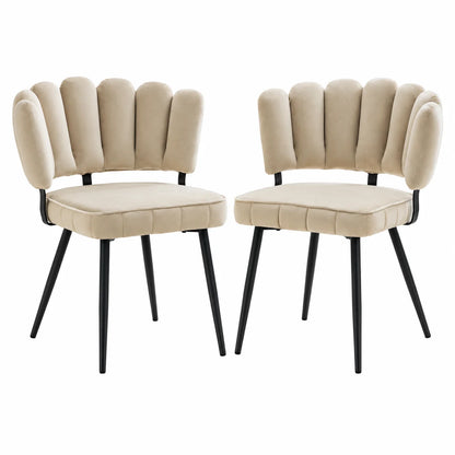 Esszimmerstuhl 2er Set Beige – Modernes Polsterstuhl Set aus Samt in Blutenform mit Metallbeinen bis 120kg