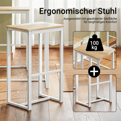 Bartisch Set 5-teilig mit 4 Hocker Weiß-Natur – Moderne Essgruppe für Küche & Balkon