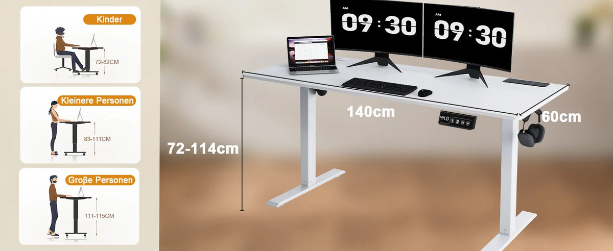 Elektrischer Höhenverstellbarer Stehschreibtisch 160 cm – Ergonomischer Schreibtisch mit USB & Memory-Funktion