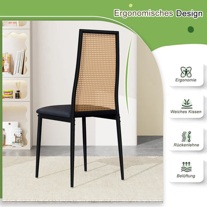 Rattan Esszimmerstühle 2er Set Holzoptik – Polsterstühle Wiener Geflecht für Küche & Wohnzimmer