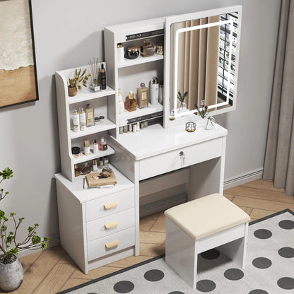 Schminktisch mit Spiegel und Hocker – Moderner Frisiertisch aus Holz mit Stauraum für das Schlafzimmer