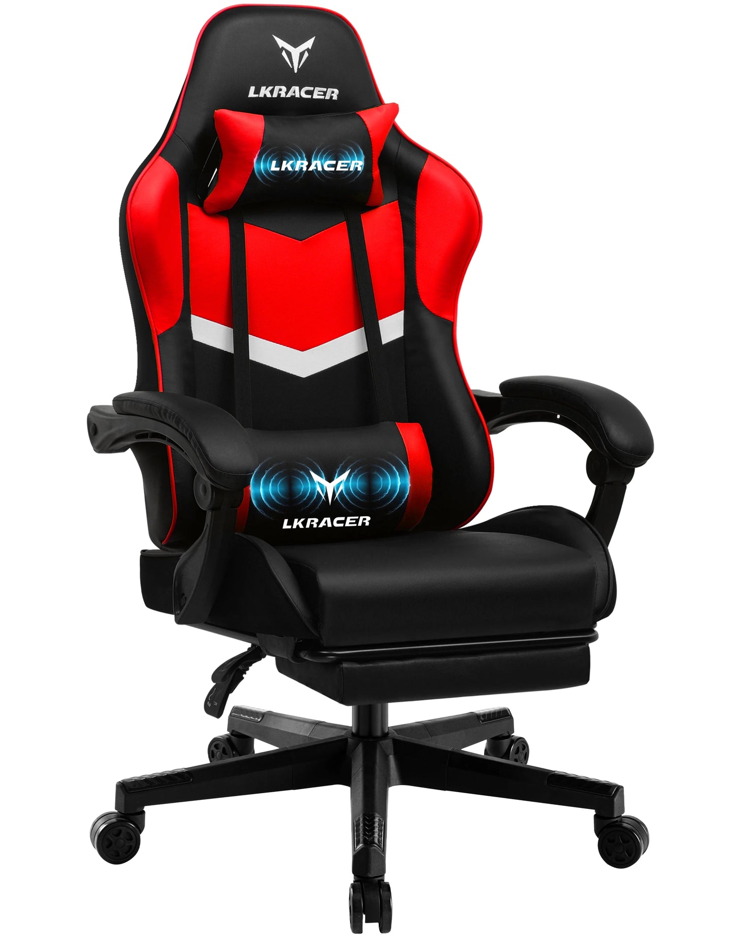 Gaming Stuhl Schwarz-Blau – Ergonomischer Gamer Stuhl mit Fussstütze, Lendenkissen & Metallgestell bis 150kg