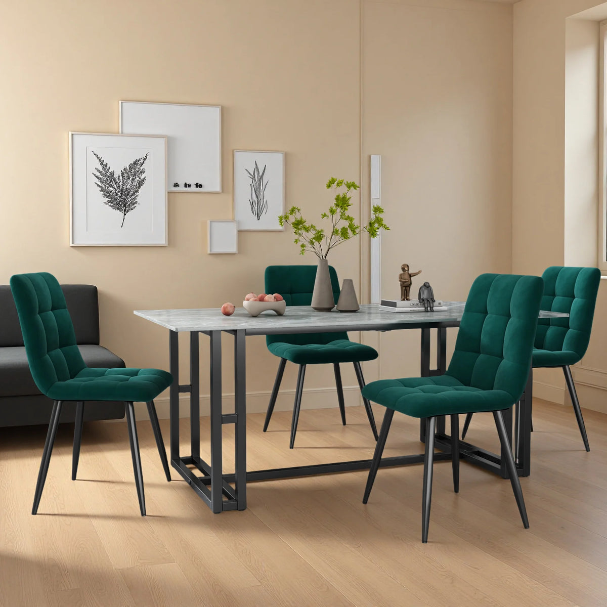 Esszimmerstuhl 4er Set Gruen – Modernes Polsterstuhl Set aus Samt & Metallbeinen bis 150kg