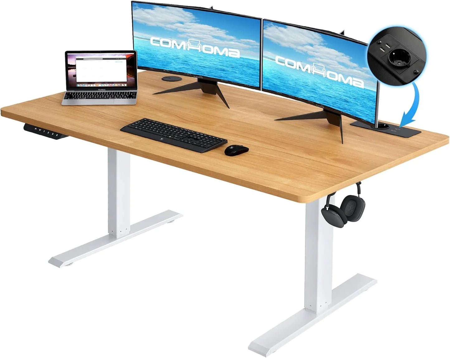 Elektrischer Höhenverstellbarer Stehschreibtisch 160 cm – Ergonomischer Schreibtisch mit USB & Memory-Funktion