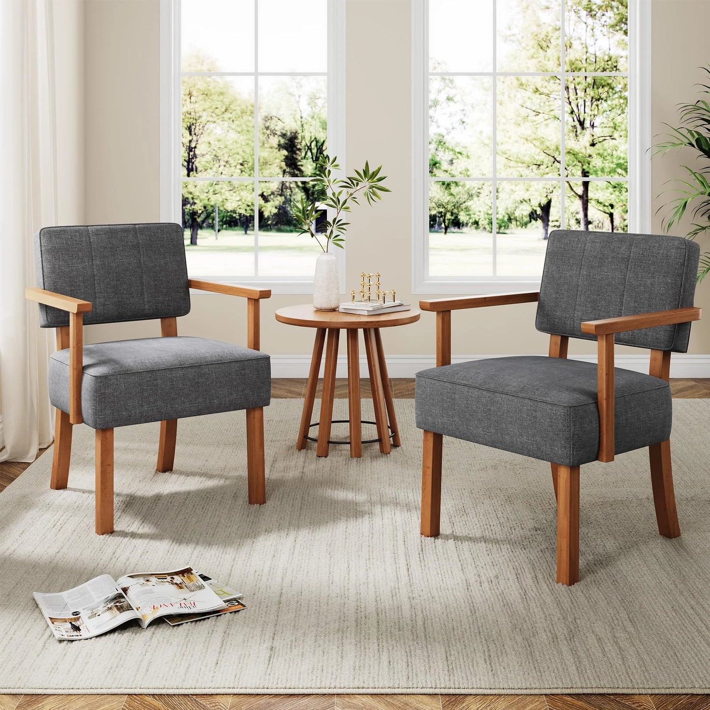 Loungesessel Beige – Moderner Cord Polstersessel mit Holzgestell & Armlehnen fuer Wohnzimmer & Schlafzimmer