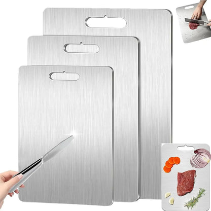 Edelstahl Schneidebrett Titan Optik – Beidseitiges Metall Schneidebrett fuer Fleisch & Gemuese