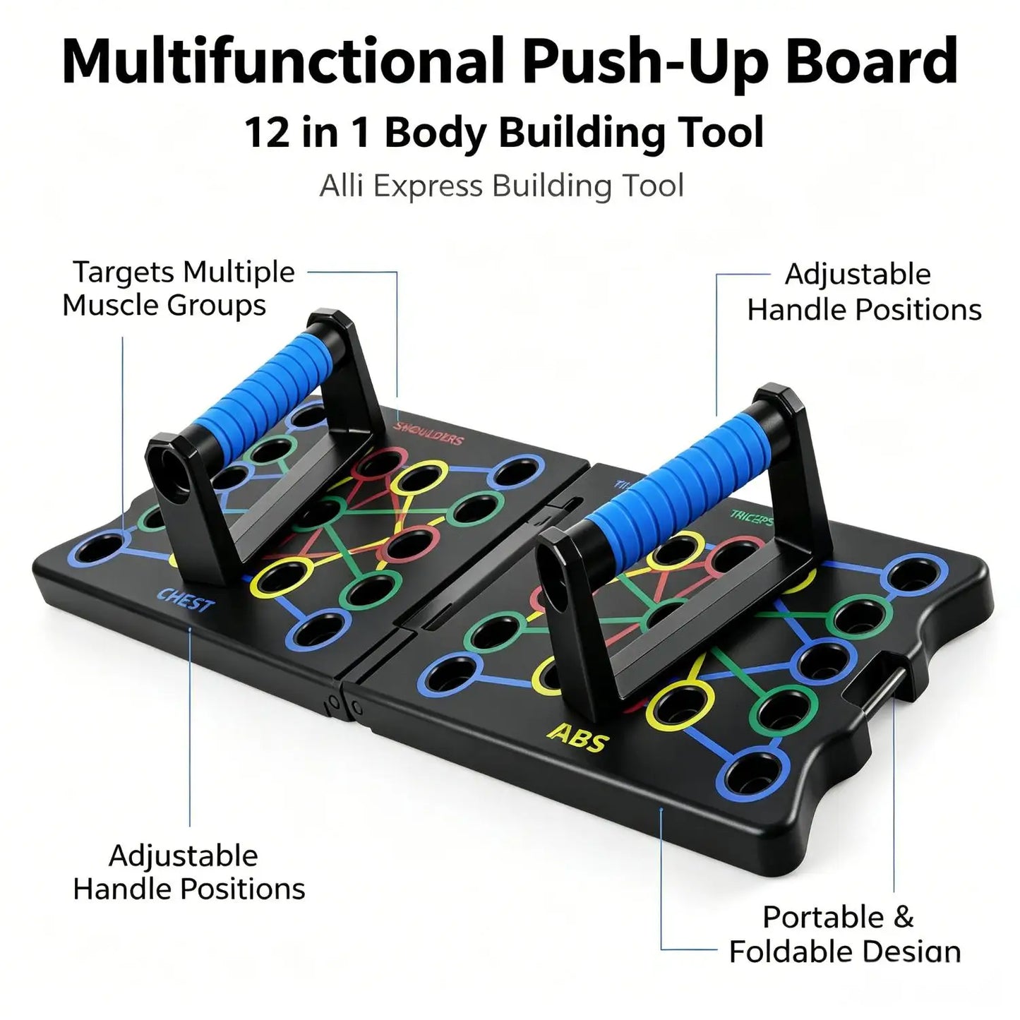 Liegestützbrett Klappbar 12-in-1 – Farbcodiertes Push Up Board für Brust, Schulter & Triceps