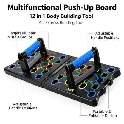 Liegestützbrett Klappbar 12-in-1 – Farbcodiertes Push Up Board für Brust, Schulter & Triceps