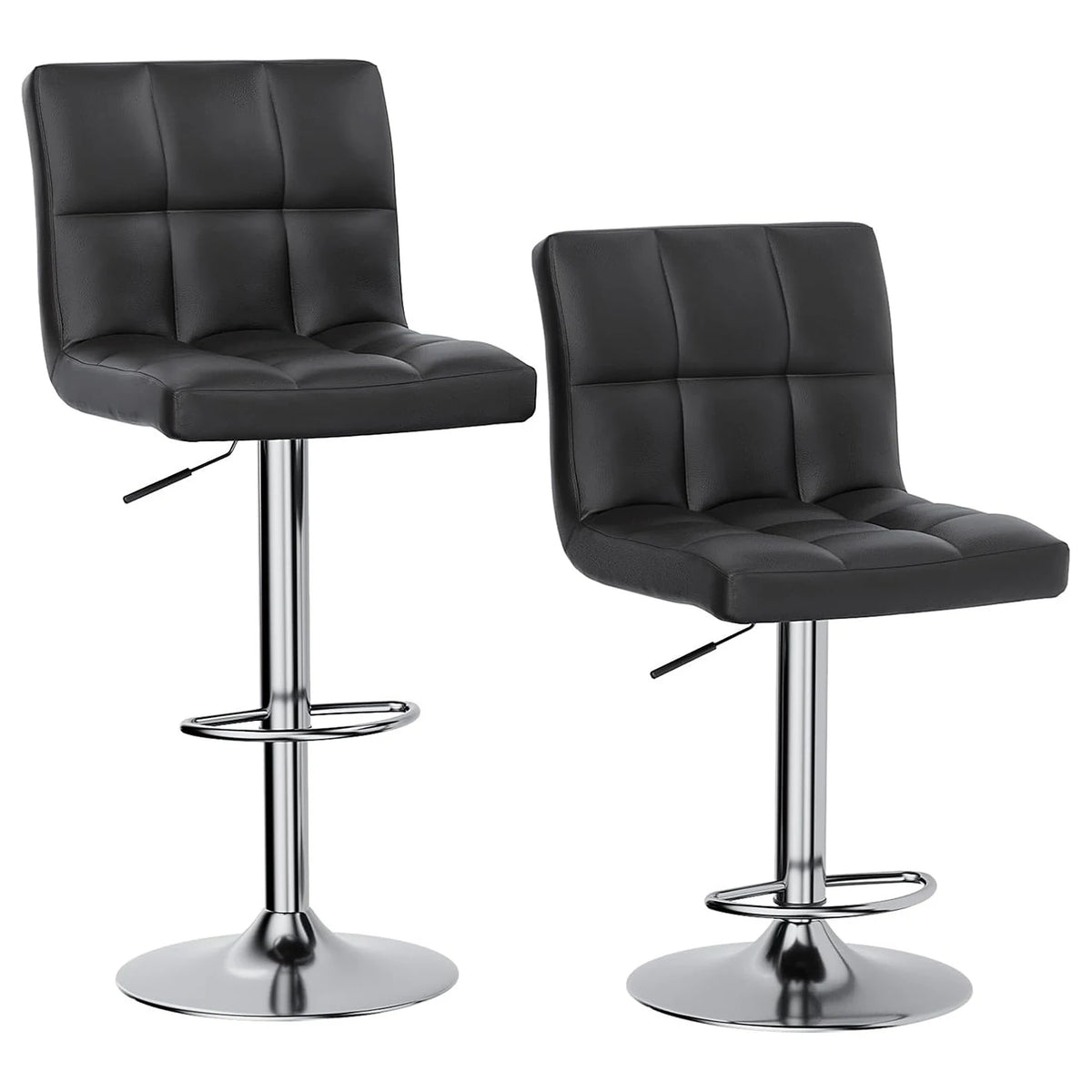 Barhocker 2er Set Höhensverstellbar Kunstleder Schwarz – Drehbarer Tresenstuhl Chrom
