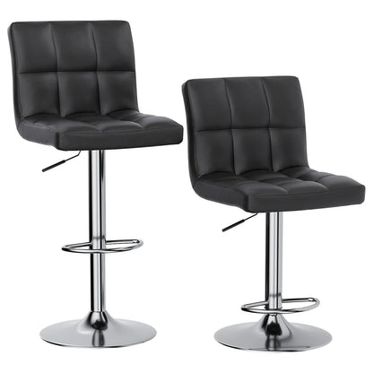 Barhocker 2er Set Höhensverstellbar Kunstleder Schwarz – Drehbarer Tresenstuhl Chrom