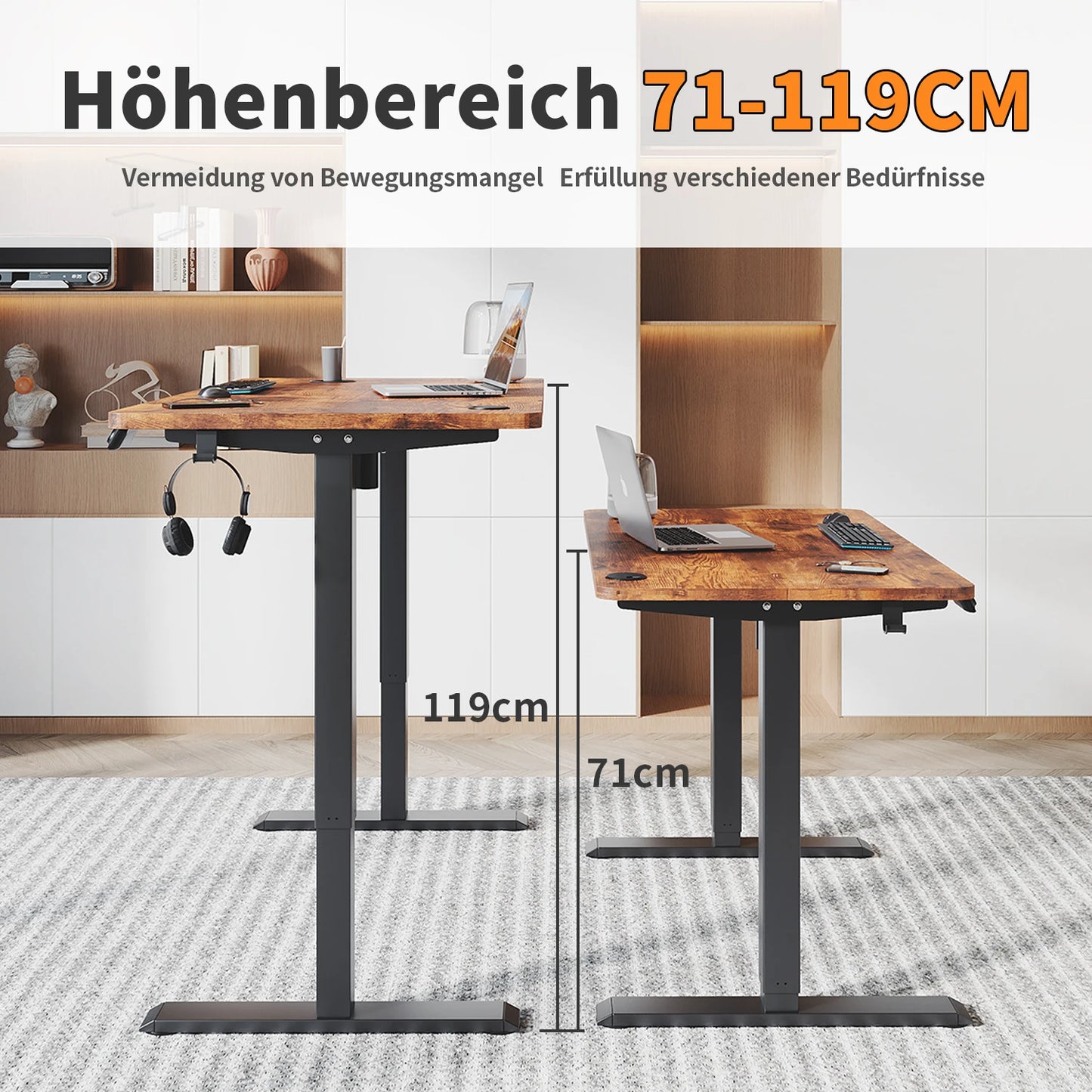 Devoko Height Adjustable Desk Electric Tabletop 120x60cm Height Adjustable table Standing Desk