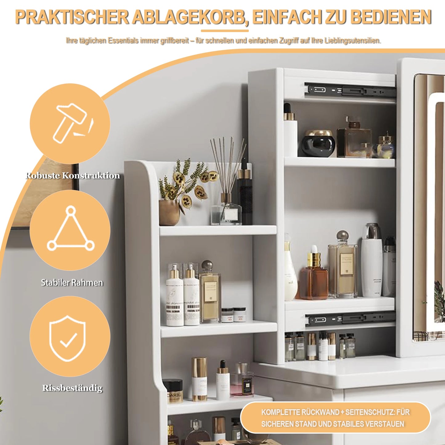 Schminktisch mit Spiegel und Hocker – Moderner Frisiertisch aus Holz mit Stauraum für das Schlafzimmer